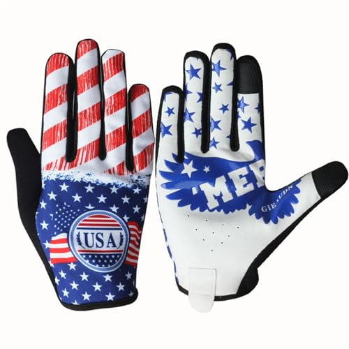 EXCEREY American Flag Cycling Gloves MTB Motorcycle Bicycle Full Finger Off-Road Racing Gloves Outdoor Sports for Men Women & Mountaineering（Blue, Size M