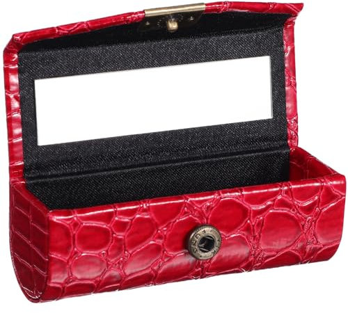 FOMIYES Red Pu Leather Lipstick Case with Mirror, Portable Lipstick Holder, Single Lipstickd Organizer for Travel and Storage, Stylish and Convenient