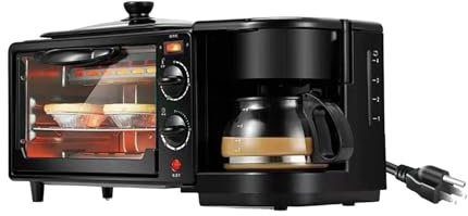 TSLVTA Máquina de Desayuno 3 en 1, Plancha Antiadherente, pequeños electrodomésticos de Cocina versátiles, Horno Tostador con cafetera for Huevos y Salchichas