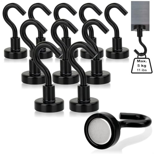 com-four® 10x Crochets magnétiques en néodyme 3 kg - Aimant d'atelier Puissant avec Crochet 38 x 15 mm - pour Cuisine, Salle de Bain, Garage ou Bureau - patère avec Aimant en néodyme