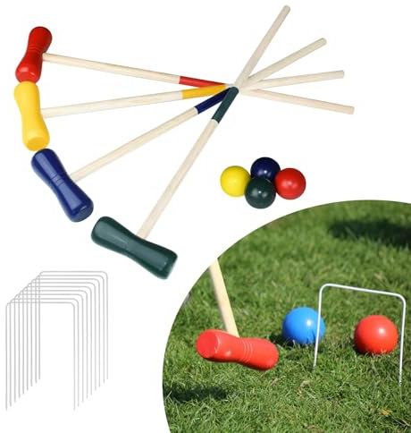 ORHEYA Krocket Set aus Holz für draußen, Gartenspiel für 4 Spieler, Kinder & Erwachsene, Croquet Spiel mit Schlägeln, Bällen und Wickets, Geschicklichkeitsspiel für Garten und Outdoor Aktivität