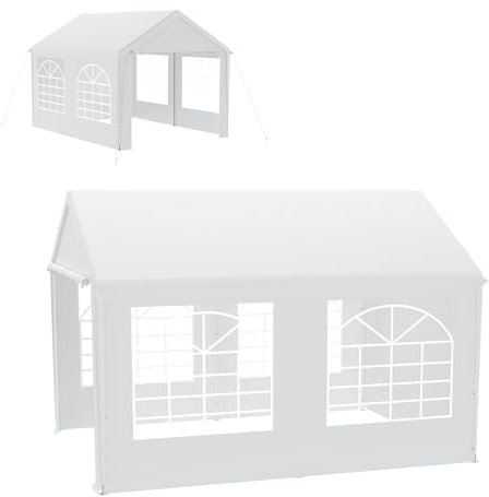 Froadp Carpa estable 3 x 4 con tubo de acero redondo, lona de techo de polietileno y paredes laterales para ventanas, carpa para bodas, fiestas, cenador de 3 x 4 m, como pérgola, pabellón de jardín o