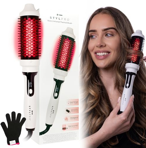 STYLPRO Thermobürste mit roten und nahen Infrarot-LEDs - 58 NIR + 84 rote LEDs, keramischer Zylinder, regulierbare Hitze, leichte Blowout- und Lockenbürste für alle Haartypen