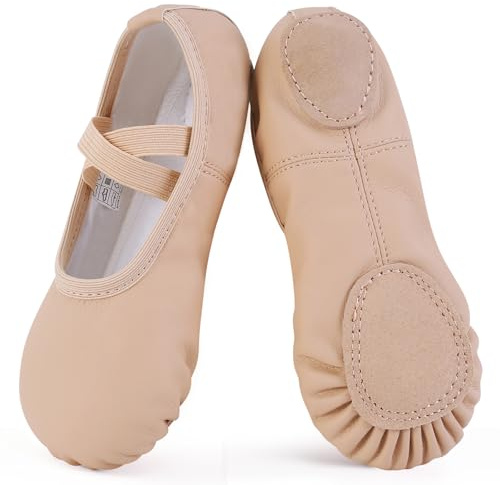 Ulicox Ballet Shoes for Girls PU Leather Ballet Slippers Women Dance Flats Split Sole Kids Ballerina Shoes for Yoga Gymnastics Beige 13 UK Child