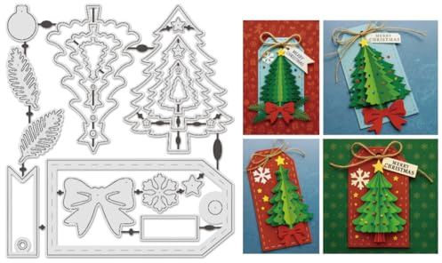 UNICRAFTALE 3D God Julgran, metallskärningsform för korttillverkning julgran snöflinga löv schabloner stansar schabloner mallar scrapbooking prägling mall för fotoalbum dekor
