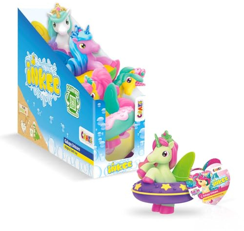 INKEE Toys Galupy Unicorn – Pack de 6 Juguetes de Baño para Niños con Unicornios Squishy, Alas con Cambio de Color y Función de Agua – Juguetes Bañera Infantiles