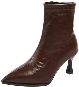 UK 6 Ankle Boots Booties for Women Kitten Heel Pointed Toe Dress Comfy Short Boots with Side Zipper Leather Mide Calf Work Party Dress Dat Work Formal Winter Fall Shoes Footwear Brown