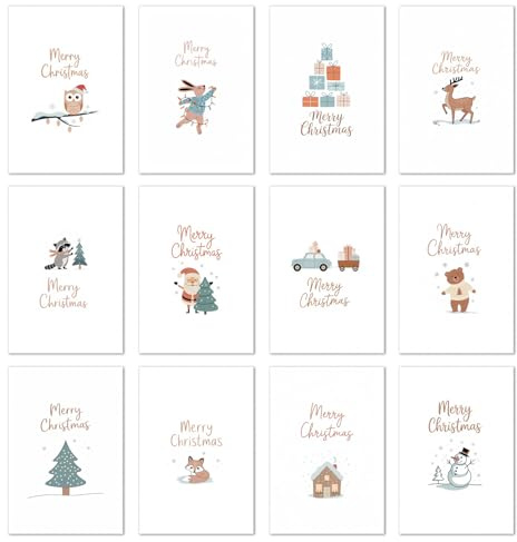Edition Seidel - Set di 12 biglietti di Natale esclusivi con busta. Doppio biglietto/biglietti pieghevoli con busta. Cartolina di Natale, biglietto di auguri, biglietto di Natale, cartolina natalizia