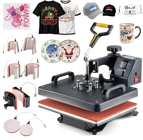 CREWORKS 30x38cm Pressa a Caldo 8 in 1 Termopressa Professionale 1250W, Macchina per Sublimazione con Doppio Tubo Riscaldante, Girevole 360°, per T-Shirt, 4 Tazze, Cappelli e Piatti