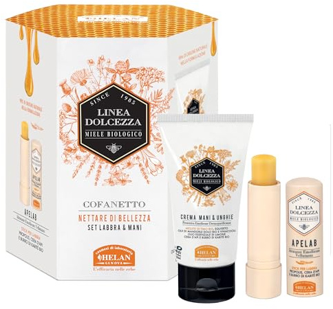 Helan, Linea Dolcezza - Cofanetto Regalo Donna con Burrocacao Labbra Stick e Crema Mani e Unghie - Set Beauty con Burro Cacao Balsamo Labbra con Olio di Mandorle Dolci e Burro di Karitè, Made in Italy