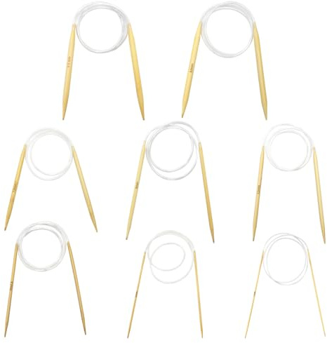 Bamboo Circular Knitting Needle Set, 8 Sizes Bamboo Round Knitting Needle Set with Clear Plastic Tubes, Double Pointed Circular Knitting Needles for Hats Gloves Scarfs (80 cm)