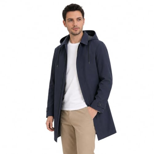 Allthemen Parka Coat Homme Classique Casual Trench Mi Long à Capuche Elegant Veste d'affaires avec Boutons