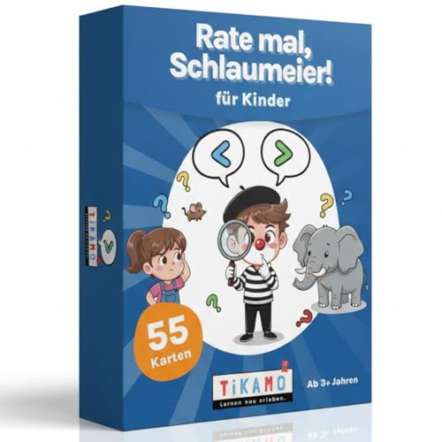 TiKAMO Rate mal Schlaumeier Jeu pour enfants – Jeu familial amusant et jeu de connaissances – Jeu d'intérieur et d'extérieur – Idée cadeau pour filles et garçons – Jeux à partir de 6, 7, 8, 9, 10, 11