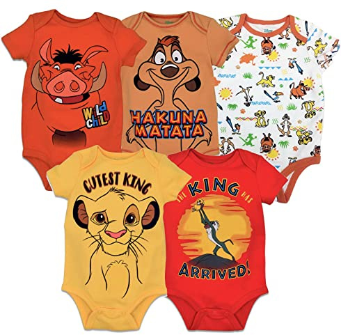 Disney Lion King Baby Boys' 5 Pack Bodysuits Simba Timon Pumbaa