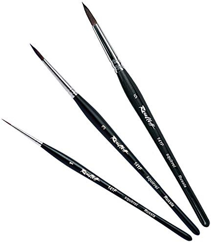 Set de 3 pinceaux peinture Roubloff, tailles 1-3-5 | Poils d'écureuil authentiques | Pinceaux à pointe ronde pour les aquarelles