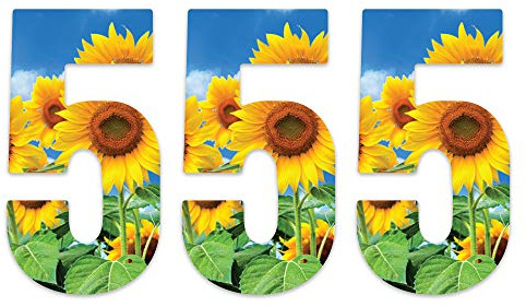 Pack of 3 Sunflower Sticky Numbers for Wheelie Bins - 5 Ideal for Home, Office, Nurseries, Out Door Wheelie Bins, V1095 Packwith®