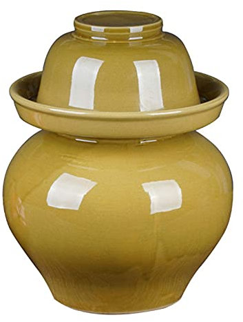 Tarro tradicional de cerámica de fermentación, olla de cerámica, tapa sellada al agua en fermentación marrón, para servir o almacenar alimentos, no para cocinar