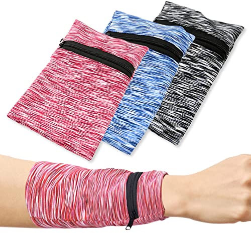 3Pcs Handgelenk Geldbörse mit Reißverschluss, leichtes Telefon-Armband zum Laufen, atmungsaktive Handgelenk-Handy-Tasche mit 2-Taschen, Handgelenk-Telefonhalter für Sport, Reisen, Wandern