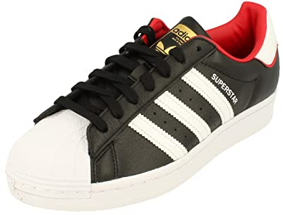 adidas Originals Superstar Herren Trainers Sneakers (UK 4 US 4.5 EU 36 2/3, Black White red FW6385)
