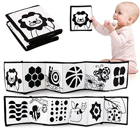 JurciCat libro neonato sensoriale libri sensoriali bambini libro bianco e nero neonati libri di stoffa per bambino da 0 3 6 mesi in su Giochi