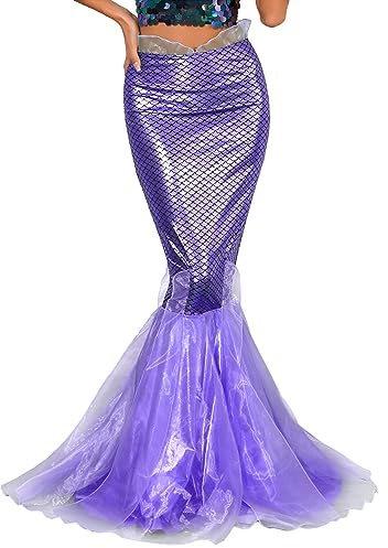 YiZYiF Femme Déguisement Sirène Princesse Cospaly Mermaid Costume Halloween Carnaval Elégente Jupe de Queue Sirène à Paillettes Mini Robe Soirée Cocktail Danse S-4XL Violet A S