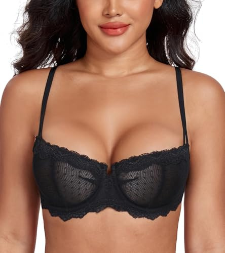 Lemorosy Dirndl-bh för kvinnor med bygel, push-up, spets, balconette, genomskinlig, svart, 70A