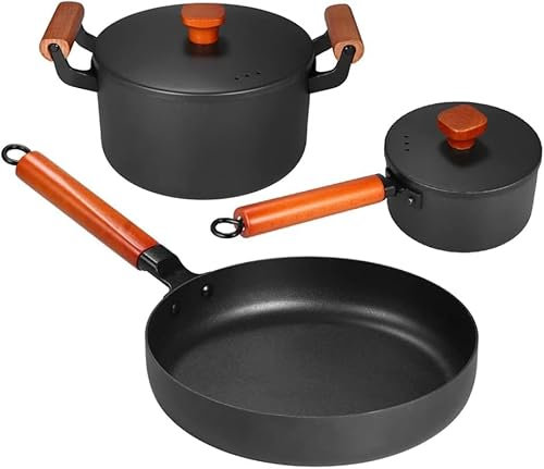 WASHLA Set di pentole in ghisa da 3 Pezzi Pentole in Ferro Antiaderente Zuppa di Latte Padella Pentole da Cucina e dispensa
