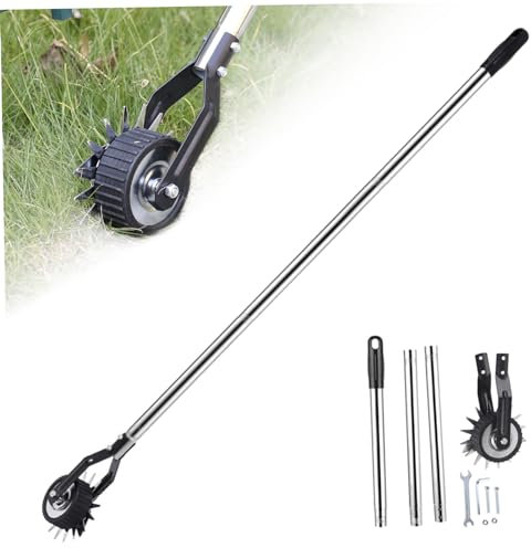 Peosaard Edger Lawn Tool, Manual Lawn Edger, 53.2 inch Manual Lawn Edger with 3 Sections Stainless Steel Handle, Rotary Grass Edger Tool with Wheel, Garden Edger for Landscaping Sidewalk Yard