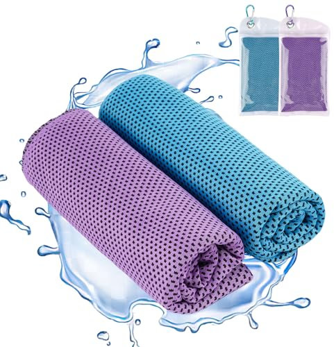 Cooling Towel, 2 Pack Soft Breathable Cool Towels, Microfibre Sweat Towels (100x30cm), Quick Dry Gym Towel, Ice Towel for Work Out Sports Travel (Blue/Purple)