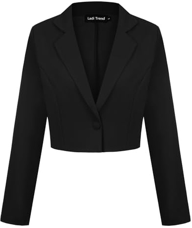 LADI TREND Women Crop Blazer Jackets Casual Notched Lapel Suit Coat Outerwear Casual Autumn (Black L)