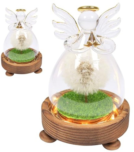 Geschenke für Frauen, Wunscherfüller, Echte Pusteblume im Glas mit LED Licht, Engel Figuren Geburtstagsgeschenk für Mama Oma Freundin Schwester Mädchen Geschenk, Valentinstag, Hochzeit, Weihnachten