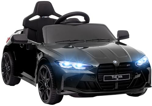 AIYAPLAY Macchina Elettrica per Bambini 3-5 Anni 12V a Licenza BMW M4, 3-5km/h Auto Elettrica per Bambini con 2 Motori, Sospensione, Telecomando 2.4G, Clacson e Fari, in PP e Metallo, Nera
