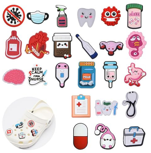 beejune 25 Stück Nurse Accessories, Croc Charms, Schuh Charms, Schuhanstecker Pins Anstecker, Krankenschwester Medizin Schuhanhänger, Für Clogs DIY Dekorationen, Kinderpartys Geschenk