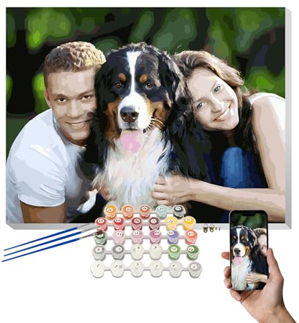 SENSING Kit di Pittura Personalizzata per Numeri – Trasforma la tua Foto in un Quadro | Set Fai-da-Te per Adulti e Bambini con Tela Prestampata, Colori Acrilici e Pennelli
