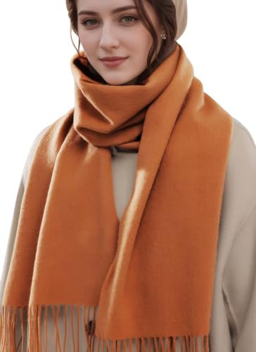 MEDUOLA Femmes Automne Hiver Echarpes Rallonge Châle Couleur Unie Foulards à Franges Chaud épais (Orange)