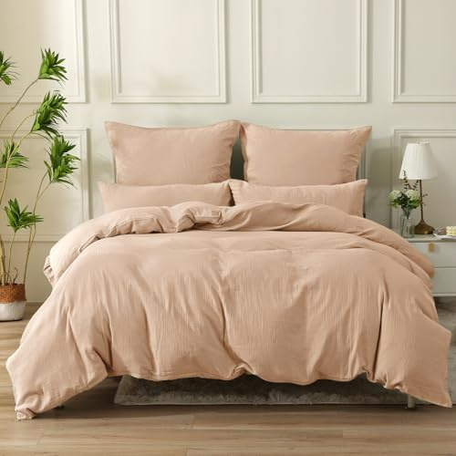 SOULFUL Doppelte Muslin Bettwäsche 135x200 4 Teilig Baumwolle, Bettwäsche-Sets 2er Set Bettbezug mit 2 Kissenbezüge 80x80 cm, ÖKO-TEX Bettwäsche Apricot Brown mit Reißverschluss