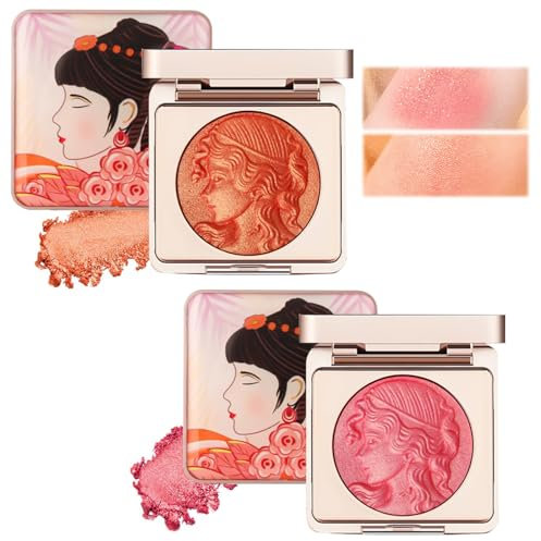 Qaestuan 2 Stück Blush, Rouge, Rouge Puder, Puder Blush, Rouge Makeup, Rougepalette für Müheloses Auftragen, Cosmetics The Blush, Leichtes Gefühl, Modellierung von Langem Halt, für Jede Haut