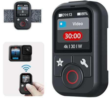 AFAITH Go Pro Mando Distancia para Hero 13/12/11/10/9/8 Action Cámara, Accesorios Disparadores Inalámbricos Smart Bluetooth Remote Waterproof,Pantalla LCD Color, Multi-Language