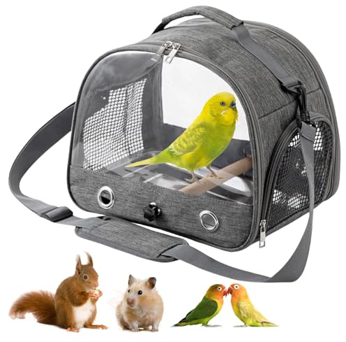 Borsa da viaggio per uccelli, per piccoli uccelli, pieghevole, per pappagalli, pappagalli, parrocchetti, piccoli animali, per viaggi, escursioni, campeggio (grigio)