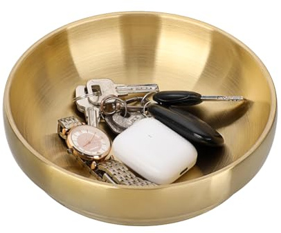 OLegei Stainless Steel Keys Caddy Bowl, Small Metal Entryway Key Holder Dish, 18cm Coffee Table Decorative Tray, Gold Catch All Bowl for Wallet, Earbuds, Car Keys