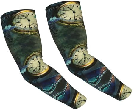 MDATT Mangas de brazo de enfriamiento transpirables con impresión de relojes de mariposa, protección solar para golf, Negro, Taille unique