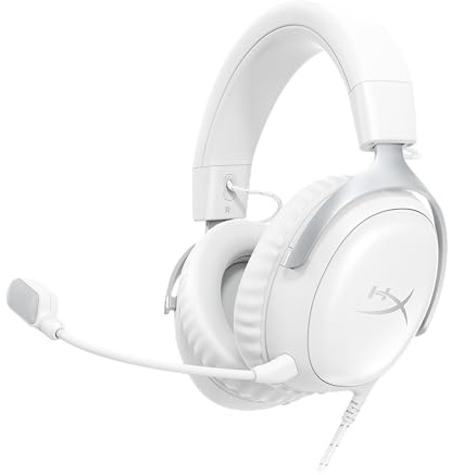 HyperX Cloud III – Trådbundet spelheadset, PC, PS5, Xbox Series X|S, vinklade 53 mm drivrutiner, DTS, minnesskum, hållbar ram, ultraklart 10 mm mikrofon, USB-C, USB-A, 3,5 mm – vit