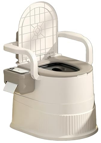 Chaise de Toilettes Portable avec Dossier et accoudoirs, Chaise de Toilettes compacte pour Camping-Car, Plein air, Personnes âgées et Femmes Enceintes, capacité de 150 kg, Facile à Nettoyer – Kaki