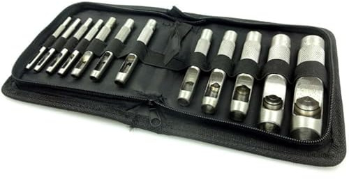 Juego de 12 perforadores huecos, acero de aleación tratado térmicamente con agarre moleteado, para hacer agujeros de junta de vinilo de cuero en reparación de manualidades
