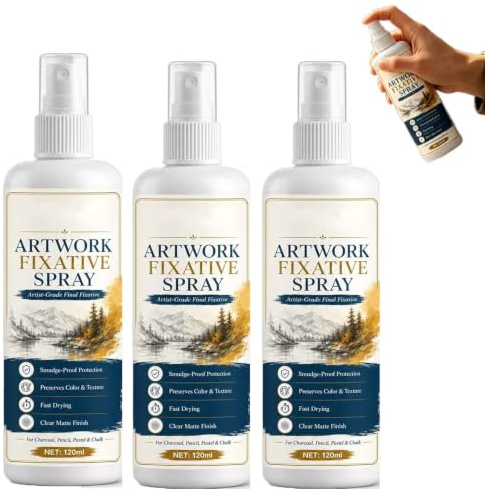 Spray fissativo ad asciugatura rapida, Spray fissativo per pastelli a olio, Spra/y per opere d'arte per carboncino, pastello e schizzi, Protettivo a prova di sbavature e di lunga durata (3PCS)