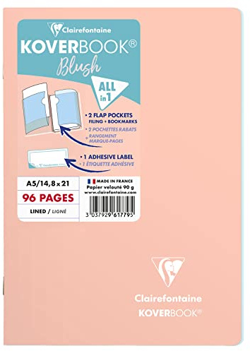 Clairefontaine 961779C - One Stapled Notebook Koverbook Blush Coral - Dimensions: A5 14,8x21 cm - 96 Lined Pages - White Vellum Paper 90 g - Polypro Cover
