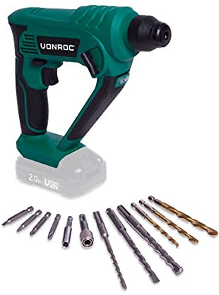 VONROC Akku-Bohrhammer – VPower 20 V – Inkl. 2,0 Ah Akku und Ladegerät – 1,3 Joule – SDS-plus – Inkl. Zubehör und Werkzeugtasche (Ohne Akku & Ladegerät)