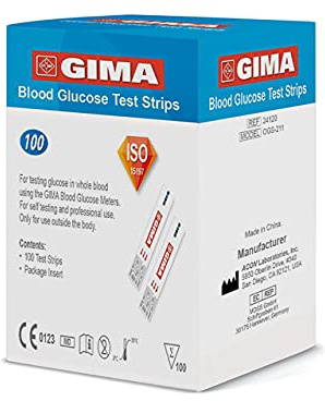 GIMA - Blodsockertestremsor, för mätning av glukos i helblod, för användning med GIMA glukometer, CE-certifierad, förpackning med 100 remsor