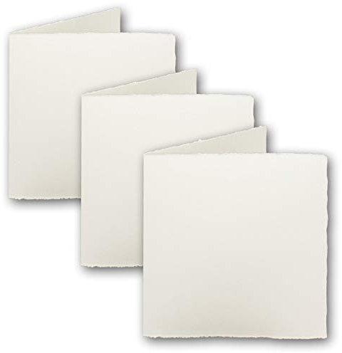 15 x fyrkantiga vintage vikta kort Mia, kontorspapper, 11,8 x 11,8 cm – dubbla kort, naturvit 225 g/m² – Vellum-yta