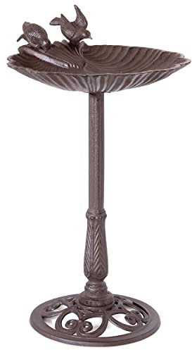 Moritz Vogeltränke 78cm hoch braun Gusseisen Massive Wildvogeltränke für Garten Vogelbad mit Ständer antikes Design